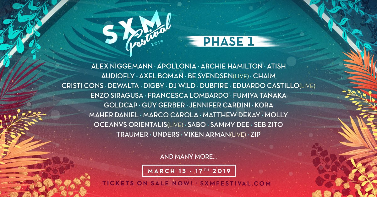 SXM Festival Lineup including Audiofly, Francesca Lombardo, Oceanvs Orientalis, SAbo, Goldcap, Apollonia, Traumer, Viken Arman Live